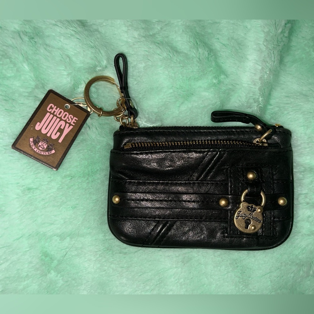Juicy Couture Lock Black and Gold Keychain Wallet Y2K vintage zipper bag